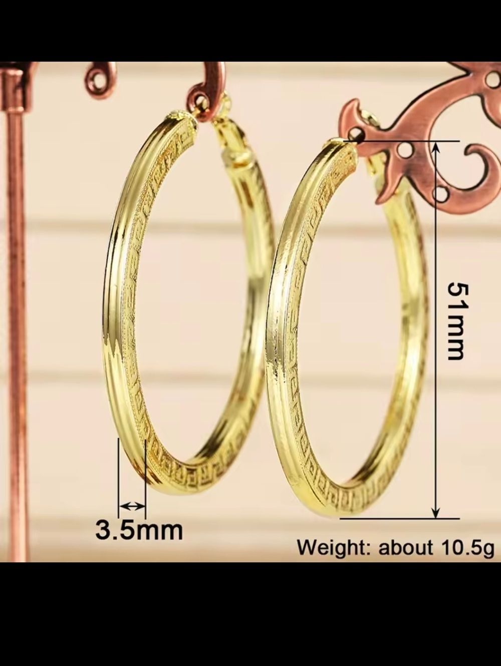 Designer Inspired 18K Gold Plated Greek Design Hoop Earrings - Picture 8 of 8